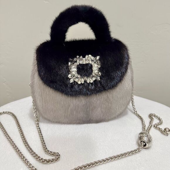Colorblock Handmade Premium Real Mink Fur Top Handle Bag/Shoulder Bag/Crossbody - Picture 1 of 16